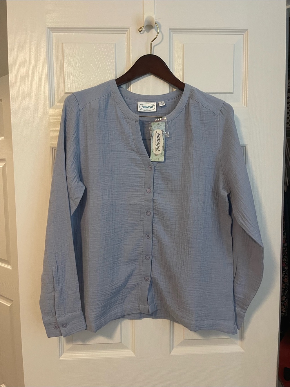 Women’s National 100% Cotton Light Blue Button-Front Top